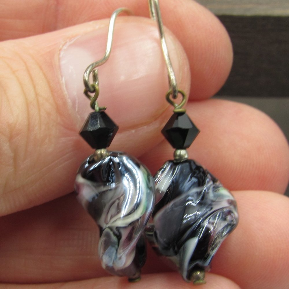 Sterling Silver Unique Glass Dangle Earrings - image 1